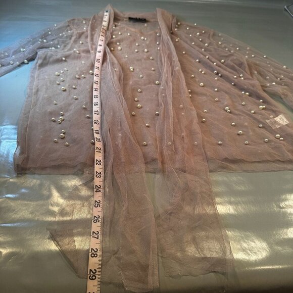 The Moon Pearl Sheer Mesh Blouse Womens Scarf Balloon Long Sleeve High Neck - Picture 16 of 16